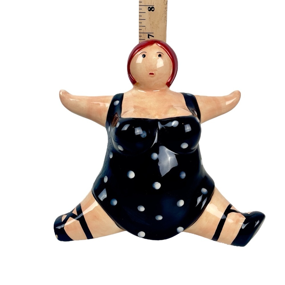 Rare Retro Polka Dot Swimsuit Piggy Bank | Unique Hand-Painted Ceramic Decor - Picture 13 of 15